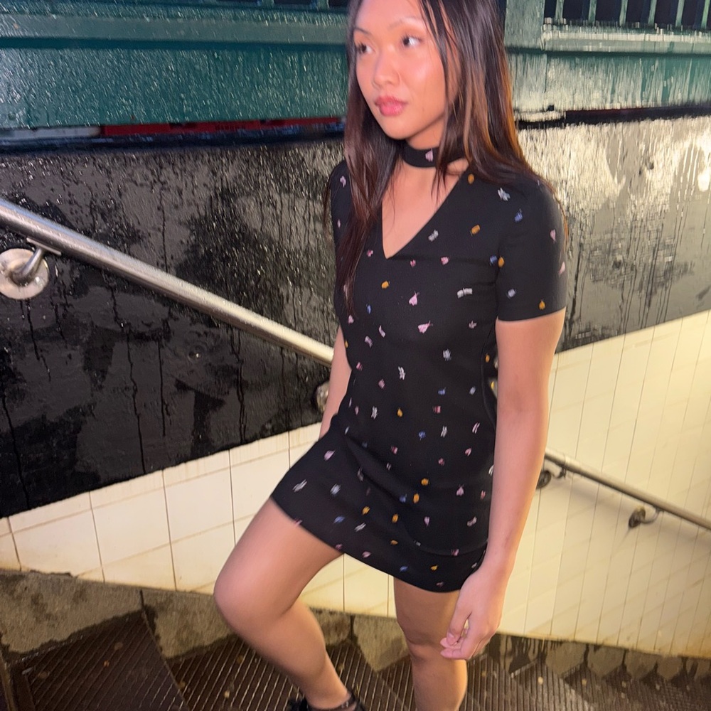 Black Mini Shift Dress w Colorful Bug and Butterfly Accents - Size XS - Picture 8 of 14